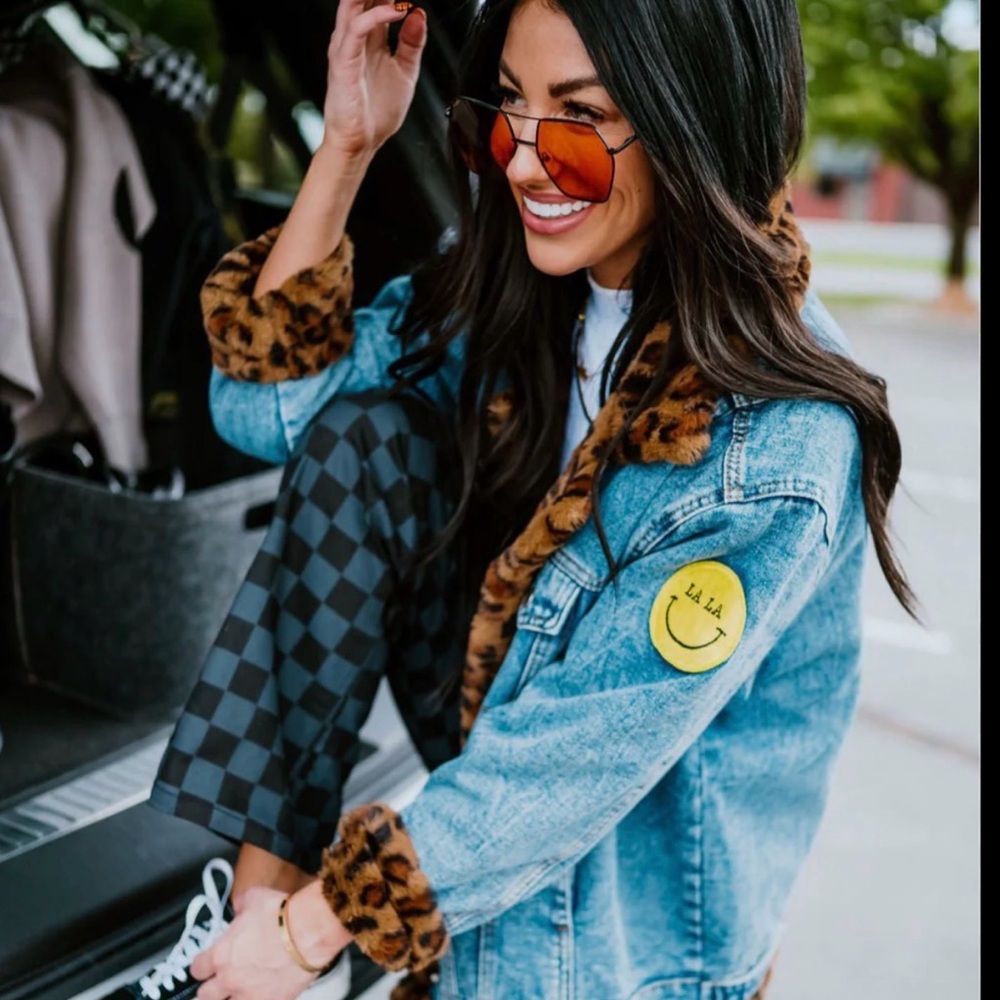 Dressed in Lala Leopard Trim Denim Jacket